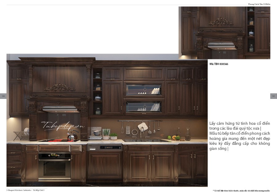 Thiết kế phòng bếp biệt thự tân cổ điển gỗ óc chó